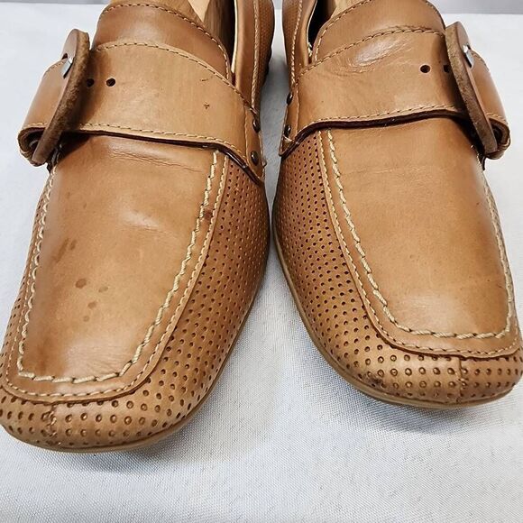 Paul Green Women's 5 Tan Brown Leather Loafer Flats Buckle Embellishment Comfort - Picture 5 of 10